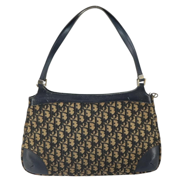 Christian Dior Trotter Canvas Shoulder Bag Navy Gold Auth yk19936