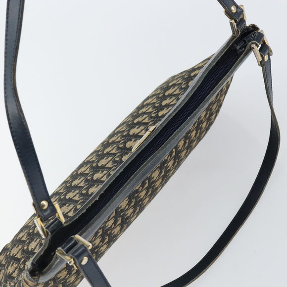 Christian Dior Trotter Canvas Shoulder Bag Navy Gold Auth yk19936