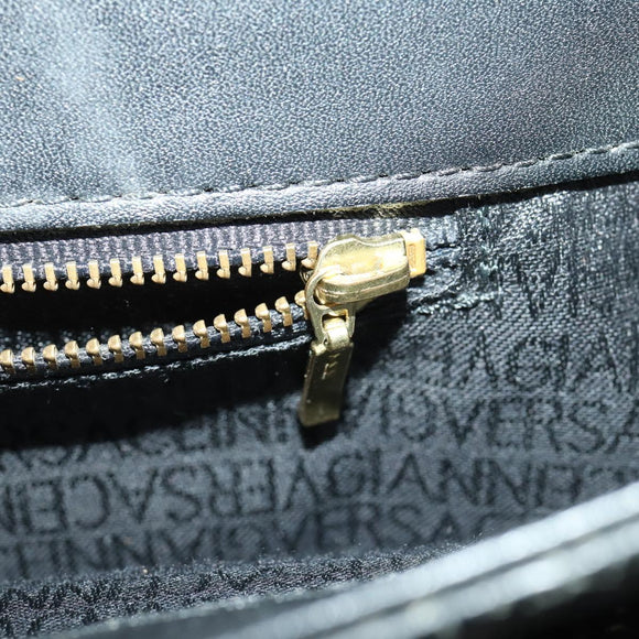 Gianni Versace Hand Bag Leather PVC Black gold Auth yk19945