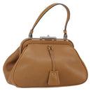 PRADA Hand Bag Leather Brown Silver Auth yk19954-1