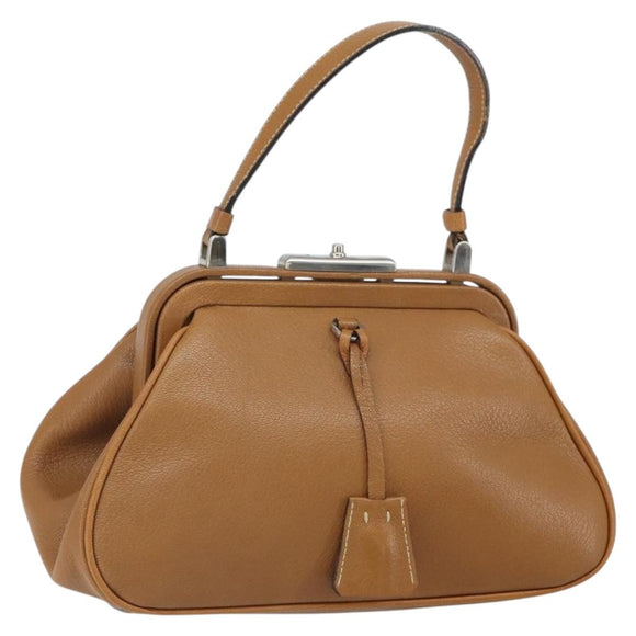 PRADA Hand Bag Leather Brown Silver Auth yk19954