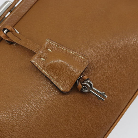 PRADA Hand Bag Leather Brown Silver Auth yk19954