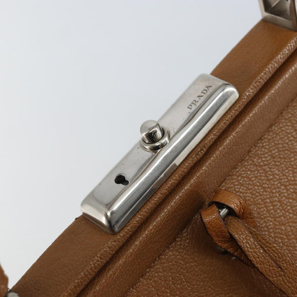 PRADA Hand Bag Leather Brown Silver Auth yk19954