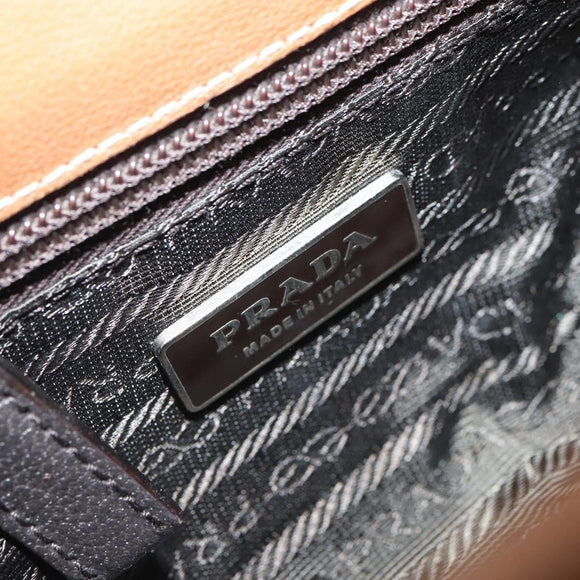 PRADA Hand Bag Leather Brown Silver Auth yk19954