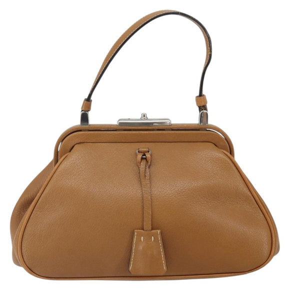 PRADA Hand Bag Leather Brown Silver Auth yk19954
