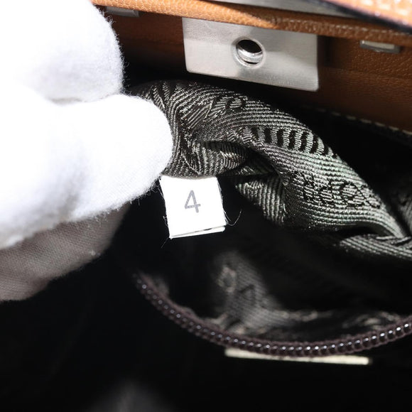 PRADA Hand Bag Leather Brown Silver Auth yk19954