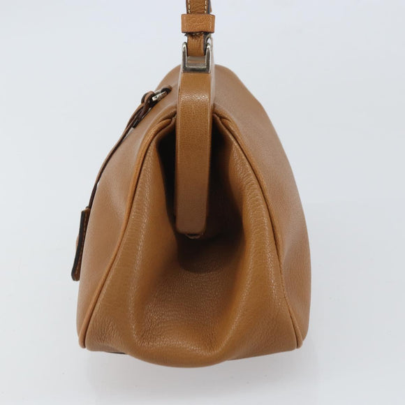 PRADA Hand Bag Leather Brown Silver Auth yk19954
