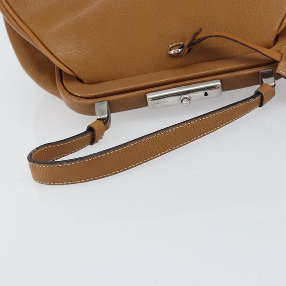 PRADA Hand Bag Leather Brown Silver Auth yk19954