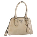 PRADA Hand Bag Patent leather Beige Silver Auth yk19956-1