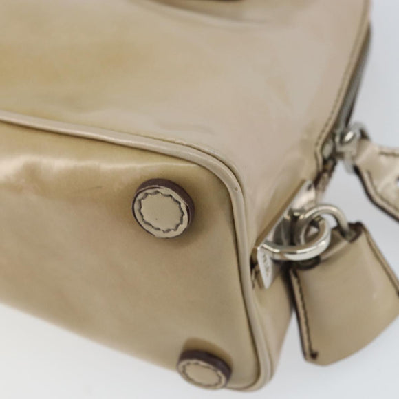 PRADA Hand Bag Patent leather Beige Silver Auth yk19956