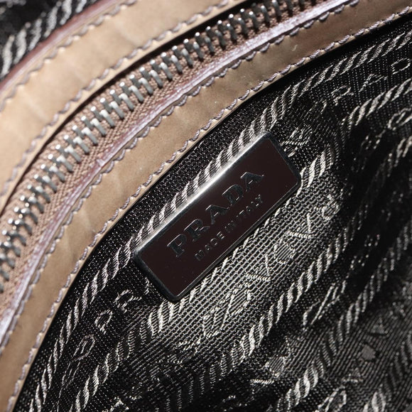 PRADA Hand Bag Patent leather Beige Silver Auth yk19956