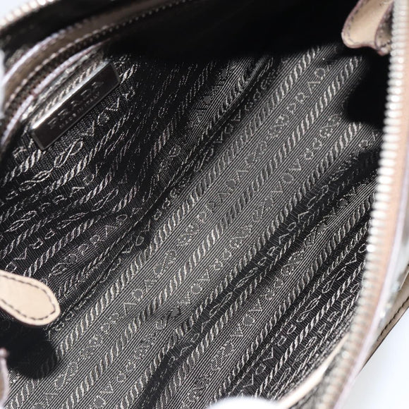 PRADA Hand Bag Patent leather Beige Silver Auth yk19956