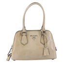 PRADA Hand Bag Patent leather Beige Silver Auth yk19956-13