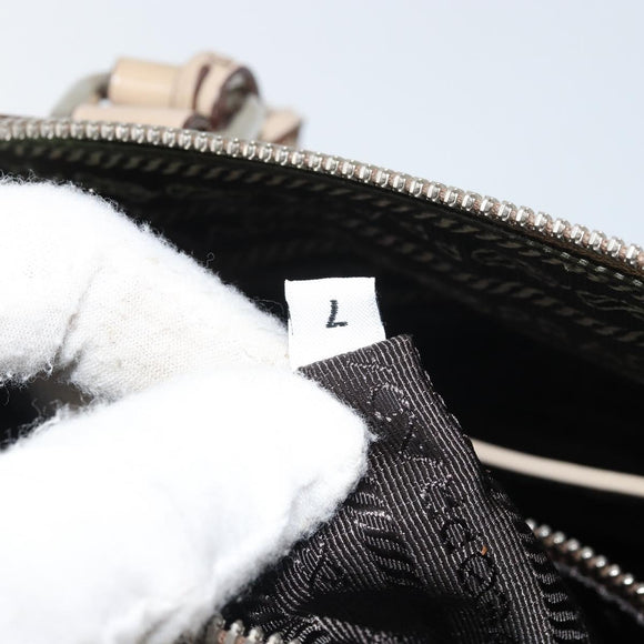 PRADA Hand Bag Patent leather Beige Silver Auth yk19956