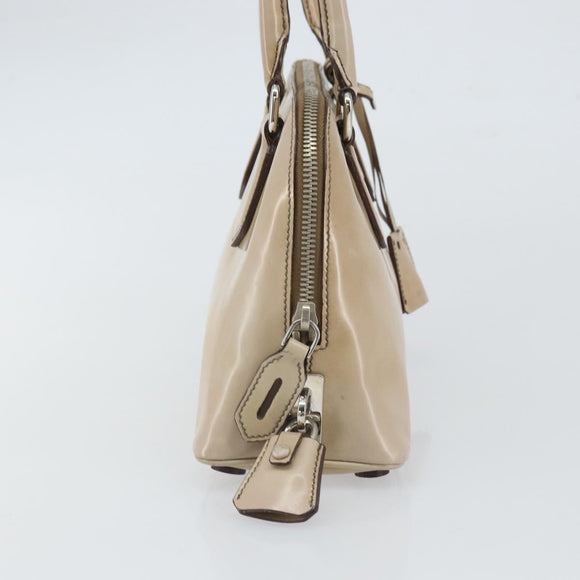 PRADA Hand Bag Patent leather Beige Silver Auth yk19956