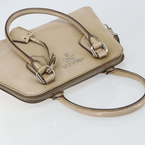 PRADA Hand Bag Patent leather Beige Silver Auth yk19956