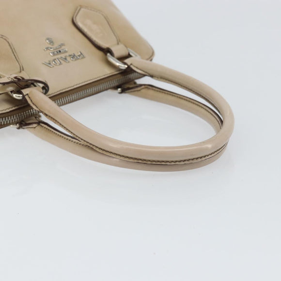 PRADA Hand Bag Patent leather Beige Silver Auth yk19956