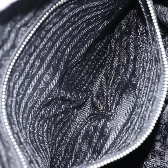 PRADA Schultertasche Nylon Schwarz Silber Original yk19971