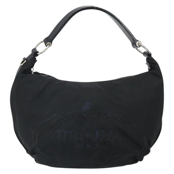 PRADA Schultertasche Nylon Schwarz Silber Original yk19971