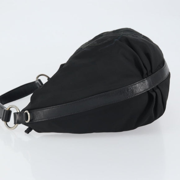 PRADA Schultertasche Nylon Schwarz Silber Original yk19971