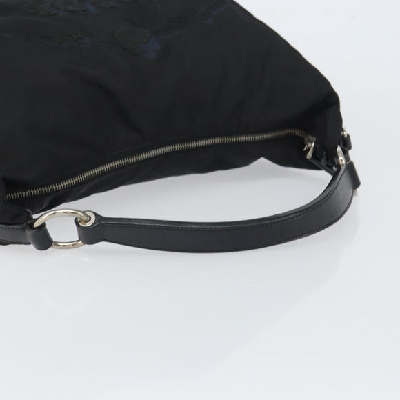 PRADA Schultertasche Nylon Schwarz Silber Original yk19971