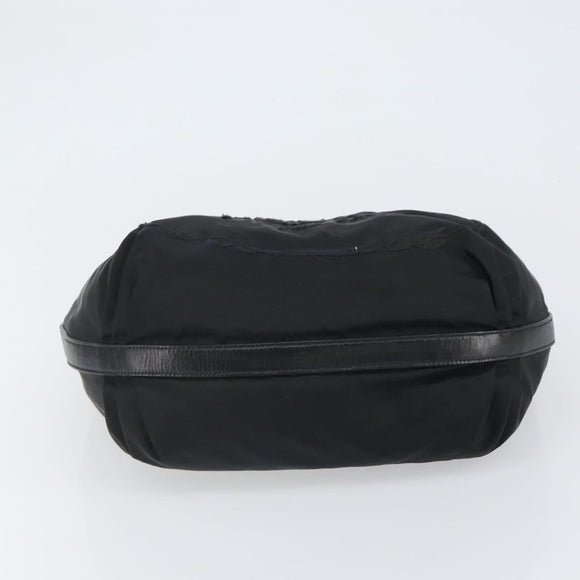 PRADA Schultertasche Nylon Schwarz Silber Original yk19971