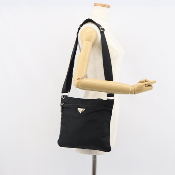 PRADA Shoulder Bag Nylon Black Silver Auth yk19974