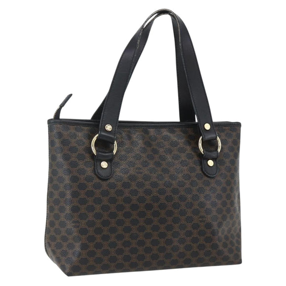 CELINE Macadam Canvas Hand Bag PVC Leather Black Gold Auth yk19981