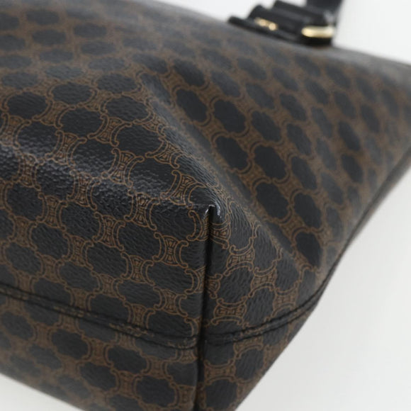 CELINE Macadam Canvas Hand Bag PVC Leather Black Gold Auth yk19981