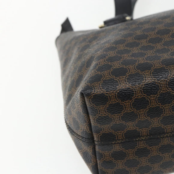 CELINE Macadam Canvas Hand Bag PVC Leather Black Gold Auth yk19981