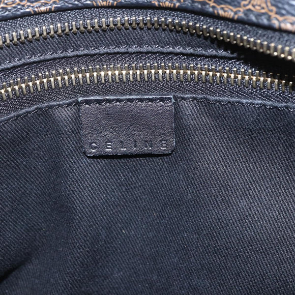 CELINE Macadam Canvas Hand Bag PVC Leather Black Gold Auth yk19981