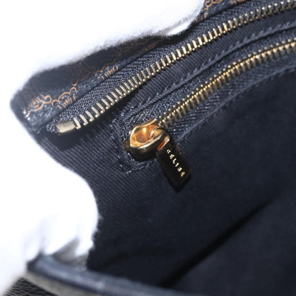 CELINE Macadam Canvas Hand Bag PVC Leather Black Gold Auth yk19981