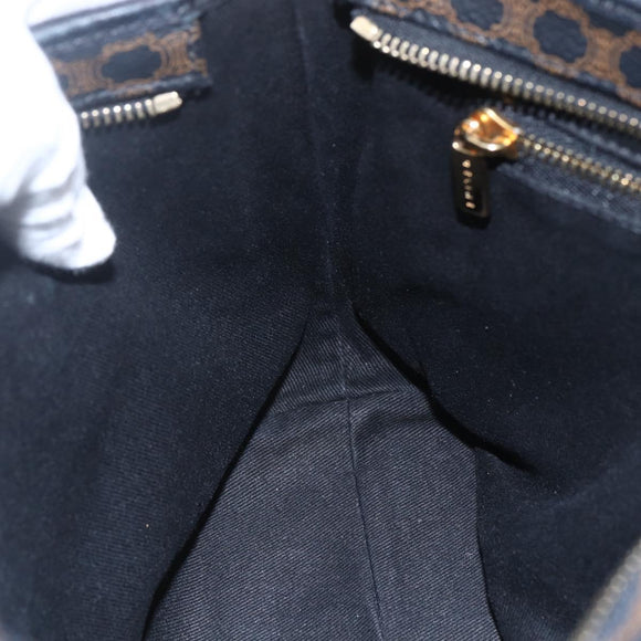 CELINE Macadam Canvas Hand Bag PVC Leather Black Gold Auth yk19981