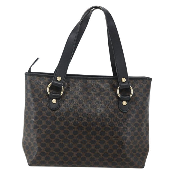 CELINE Macadam Canvas Hand Bag PVC Leather Black Gold Auth yk19981