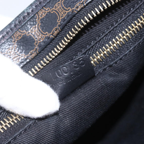 CELINE Macadam Canvas Hand Bag PVC Leather Black Gold Auth yk19981