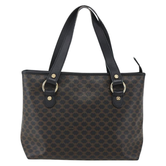 CELINE Macadam Canvas Hand Bag PVC Leather Black Gold Auth yk19981