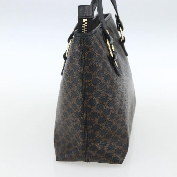 CELINE Macadam Canvas Hand Bag PVC Leather Black Gold Auth yk19981