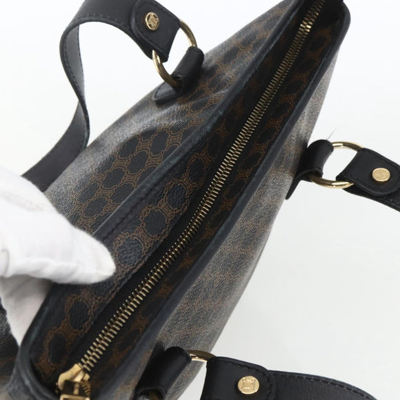 CELINE Macadam Canvas Hand Bag PVC Leather Black Gold Auth yk19981