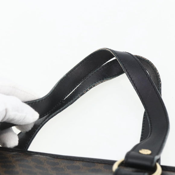 CELINE Macadam Canvas Hand Bag PVC Leather Black Gold Auth yk19981