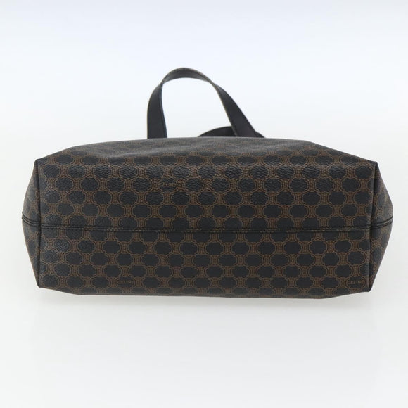 CELINE Macadam Canvas Hand Bag PVC Leather Black Gold Auth yk19981