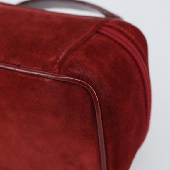 GUCCI Horsebit Vanity Bag Hand Bag Suede Red Gold 032 1705 0141 Auth yk19984