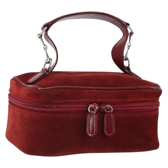 GUCCI Horsebit Vanity Bag Handtasche Wildleder Rot Gold 032 1705 0141 Auth yk19984