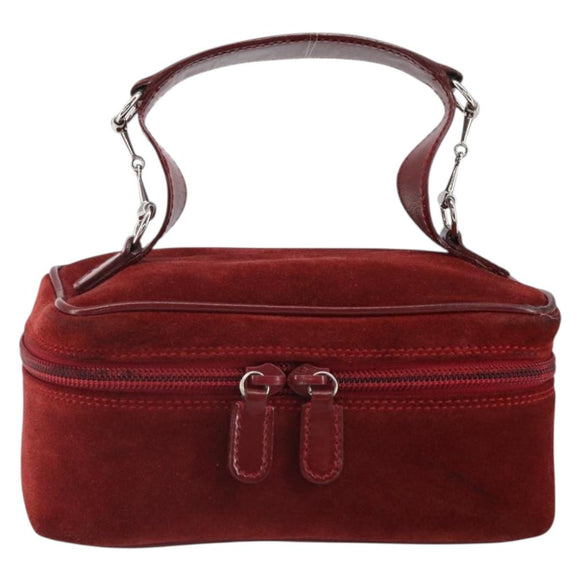 GUCCI Horsebit Vanity Bag Hand Bag Suede Red Gold 032 1705 0141 Auth yk19984