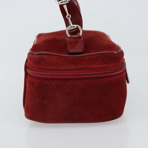GUCCI Horsebit Vanity Bag Hand Bag Suede Red Gold 032 1705 0141 Auth yk19984