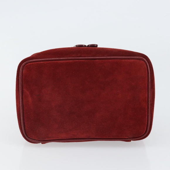 GUCCI Horsebit Vanity Bag Hand Bag Suede Red Gold 032 1705 0141 Auth yk19984