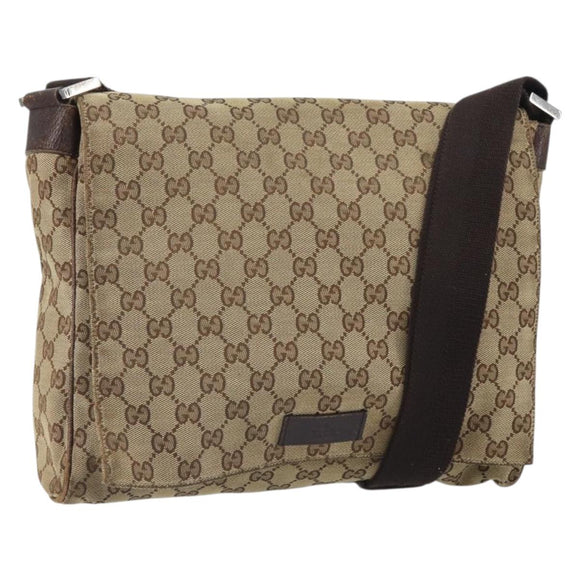GUCCI GG Canvas Shoulder Bag Beige Silver 146236 Auth yk19988
