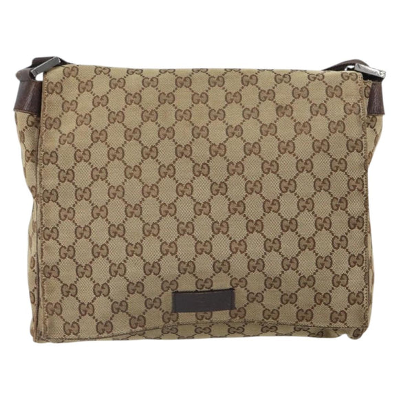 GUCCI GG Canvas Shoulder Bag Beige Silver 146236 Auth yk19988