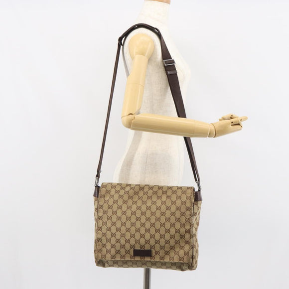 GUCCI GG Canvas Shoulder Bag Beige Silver 146236 Auth yk19988