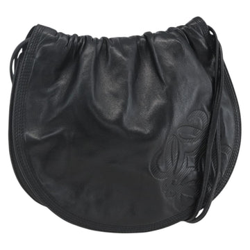 LOEWE Anagram Shoulder Bag Leather Black Gold Auth yk19995