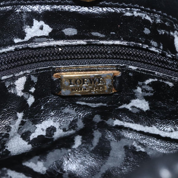 LOEWE Anagram Shoulder Bag Leather Black Gold Auth yk19995